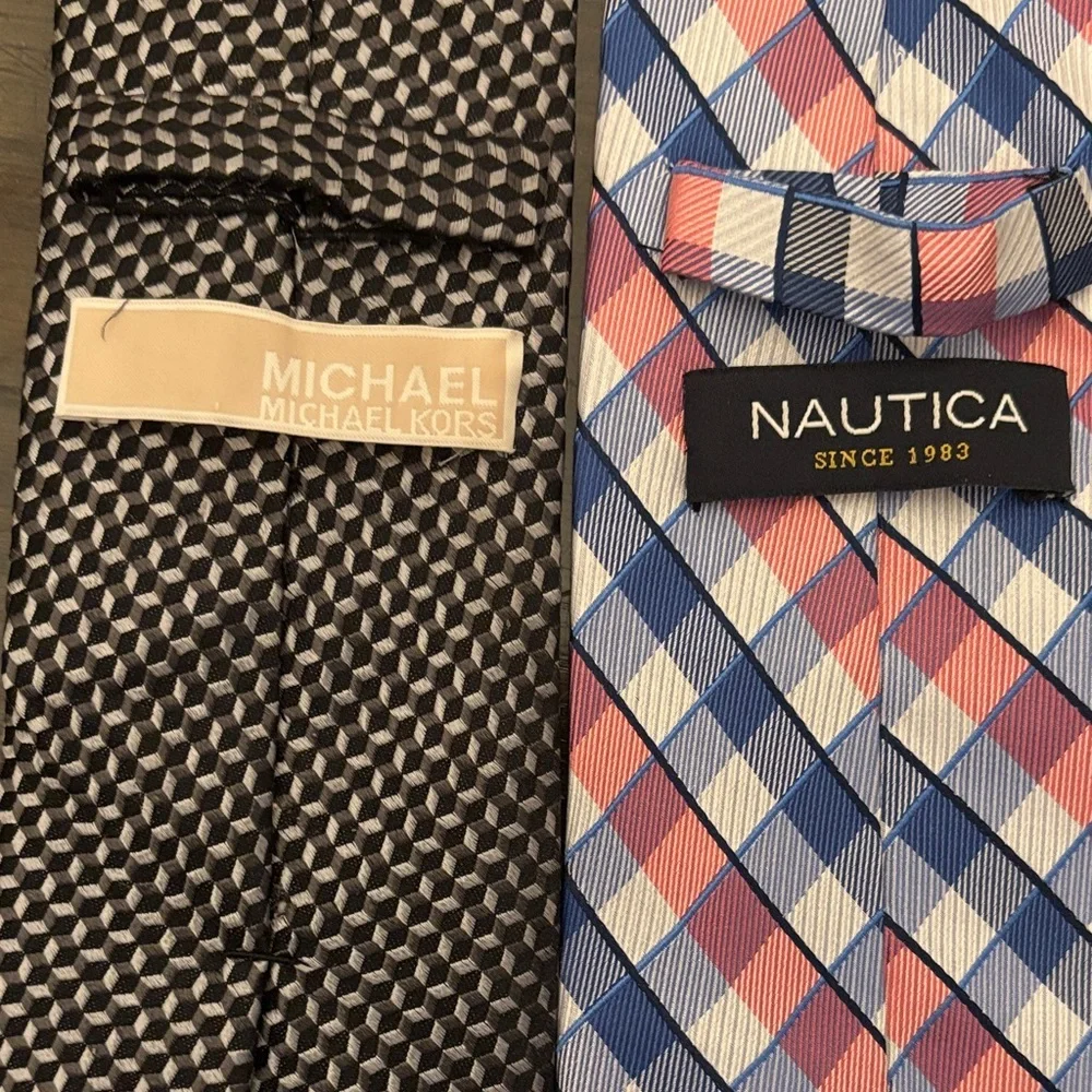 Michael Kors & Nautica 100% Silk Tie Bundle | Set of 2 | Checker & Pattern Set